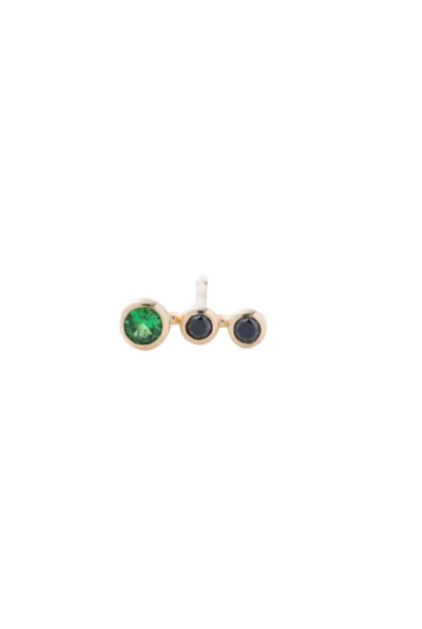 Drosera Green Garnet & Black Diamond Stud Earring