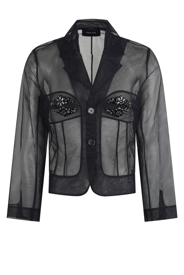 TULLE FITTED BUST DETAIL JACKET W/ EMB