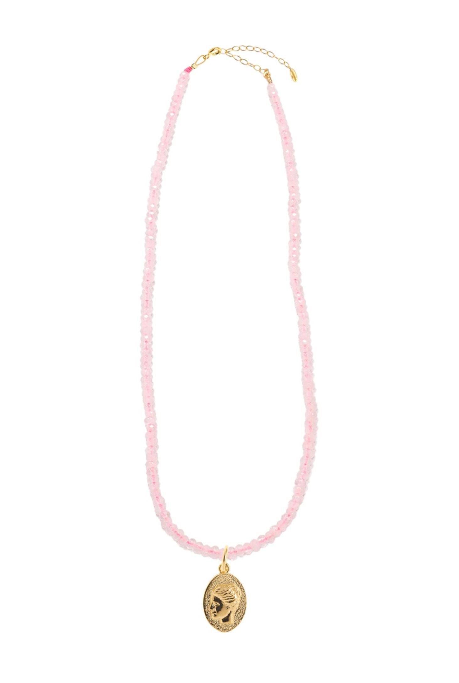 Brigitte Pink Quartz Necklace w/ Ygieia Charm