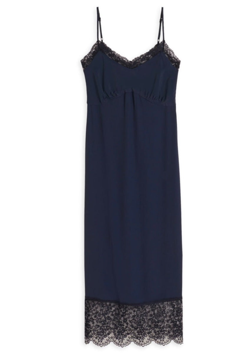 SLIP DRESS W/ LACE TRIM