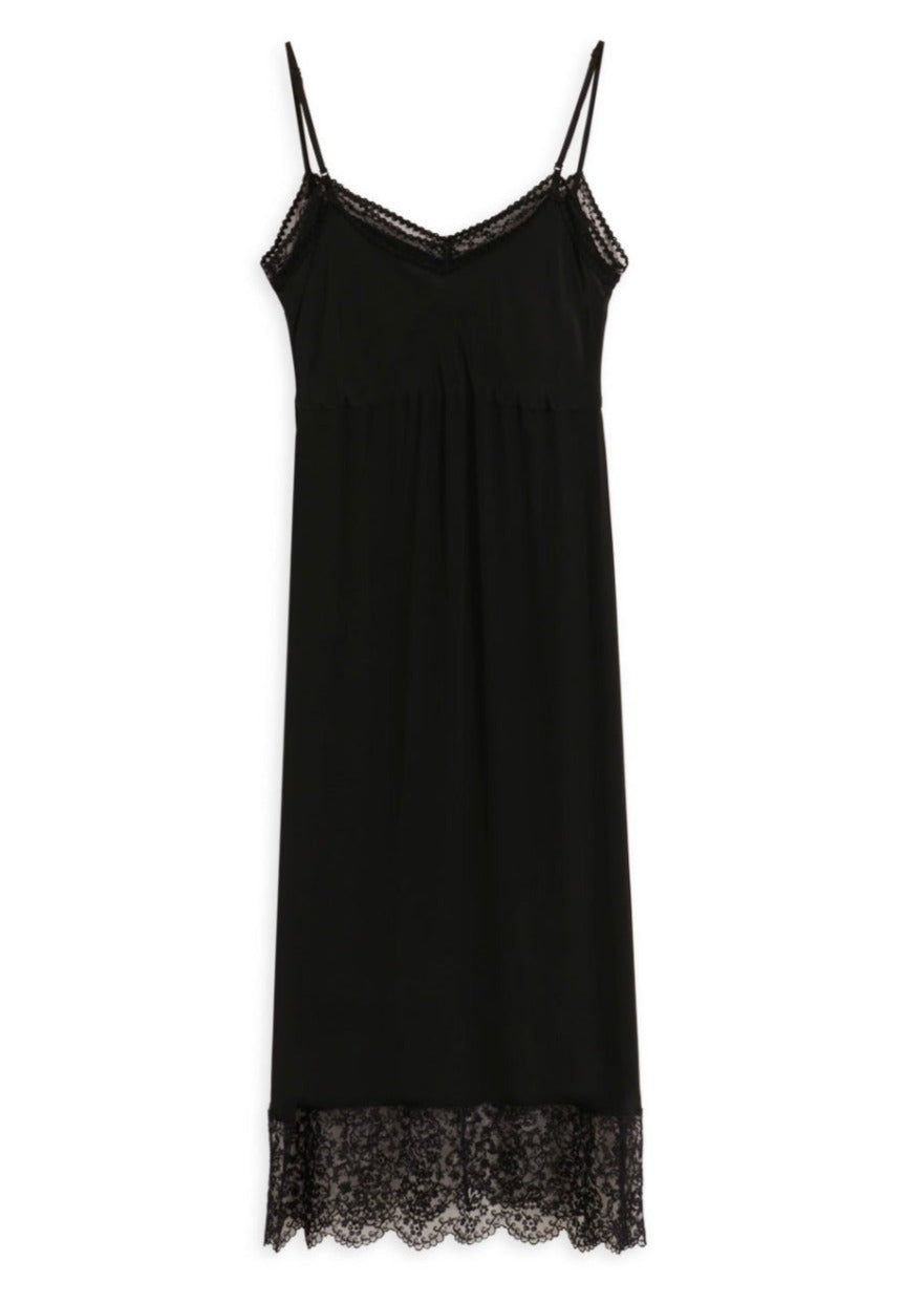 SLIP DRESS W/ LACE TRIM