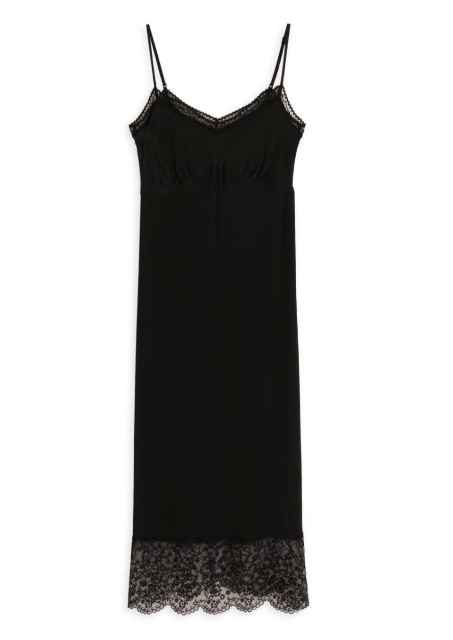 SLIP DRESS W/ LACE TRIM